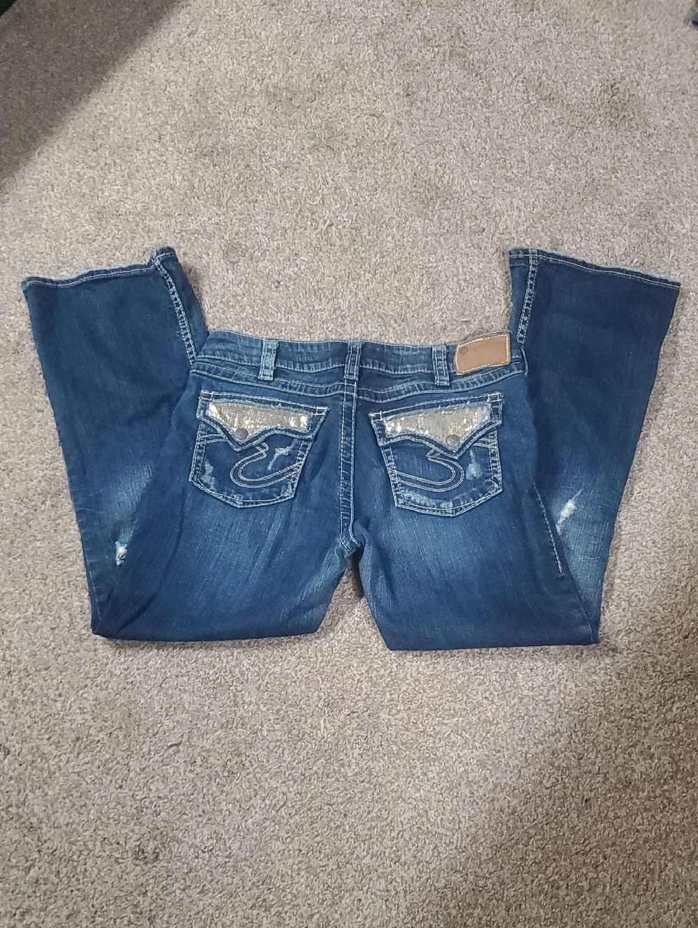 Silver Jeans Dark Blue Bootcut Jeans with Embellished Back Pockets